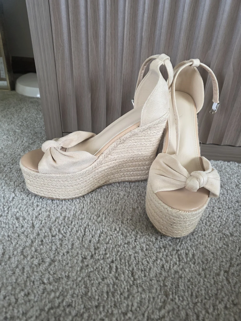 Womens Beige Platform Espadrille Sandals with Knot Detail